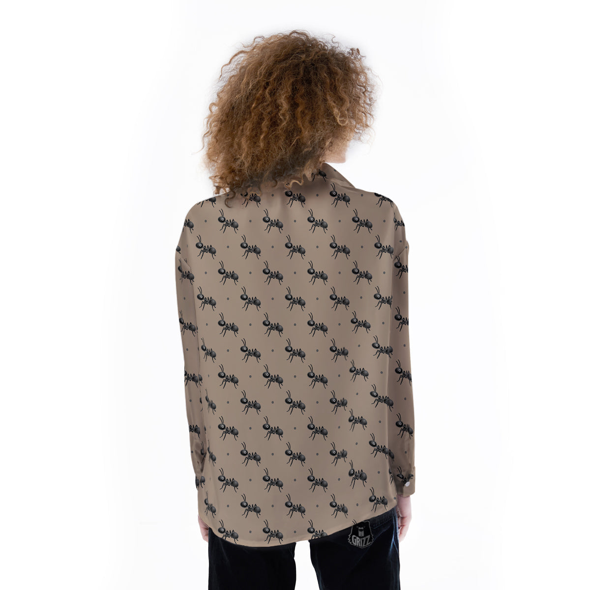 Black Ant Print Pattern Women's Long Sleeve Shirts-grizzshop