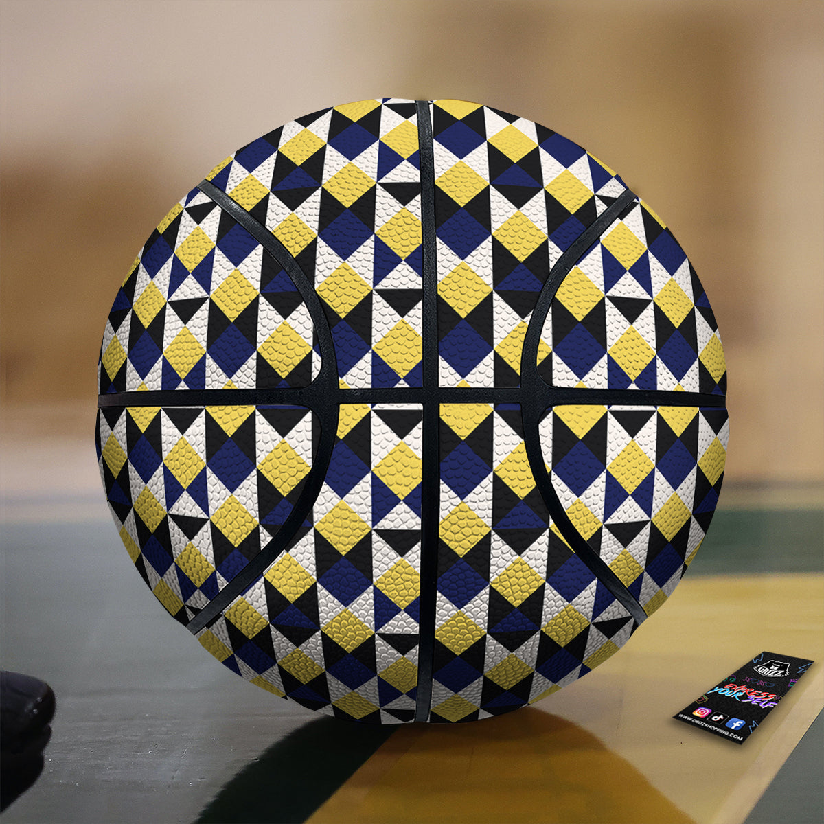 Black Argyle And Blue Yellow Print Pattern Basketball