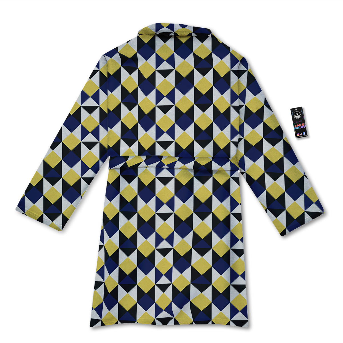 Black Argyle And Blue Yellow Print Pattern Bathrobe-grizzshop