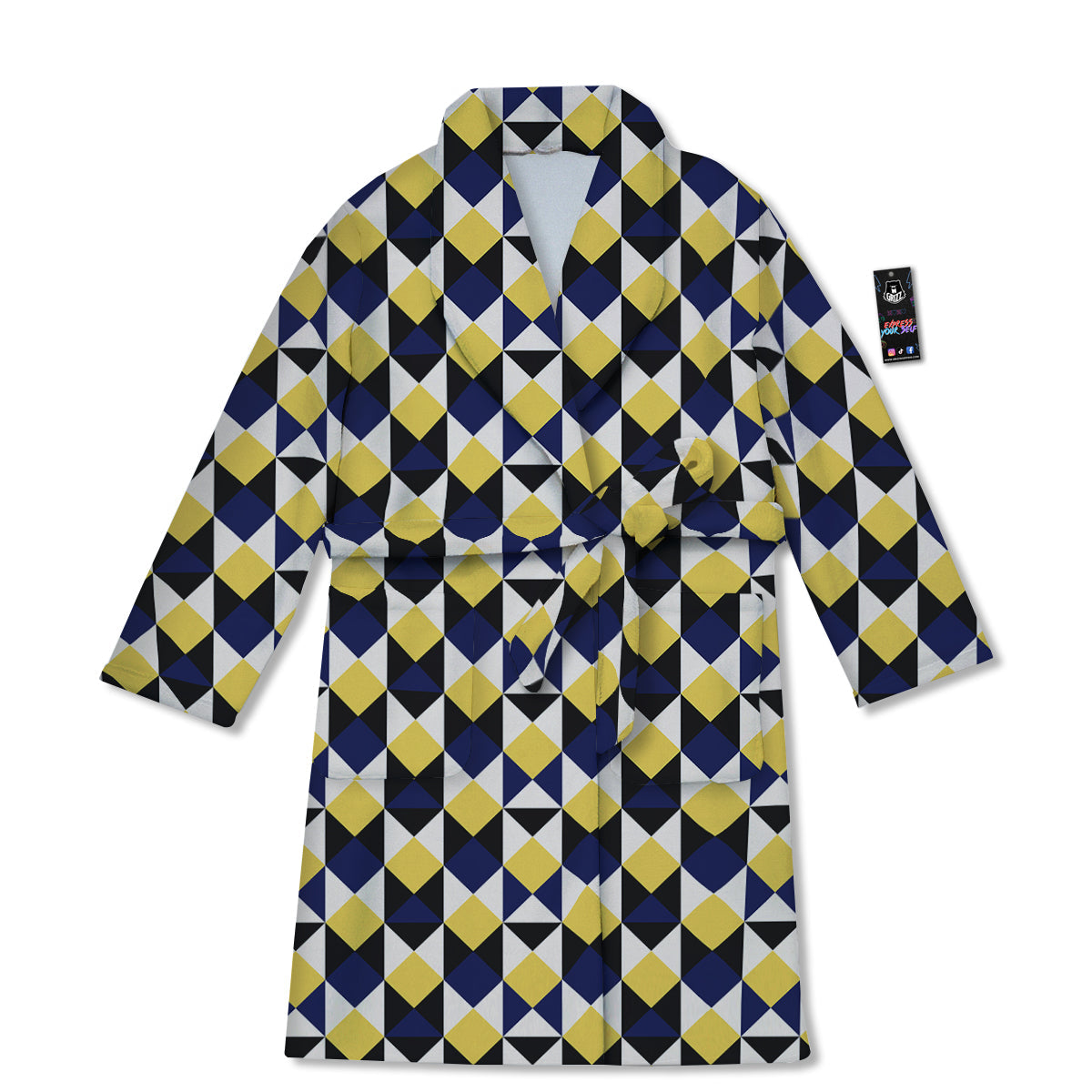 Black Argyle And Blue Yellow Print Pattern Bathrobe-grizzshop
