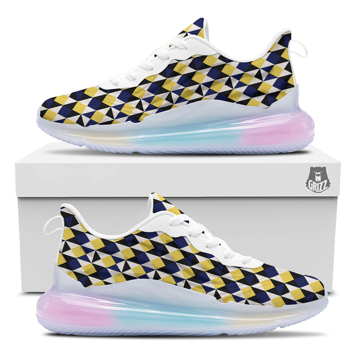 Black Argyle And Blue Yellow Print Pattern Running Sneakers-grizzshop