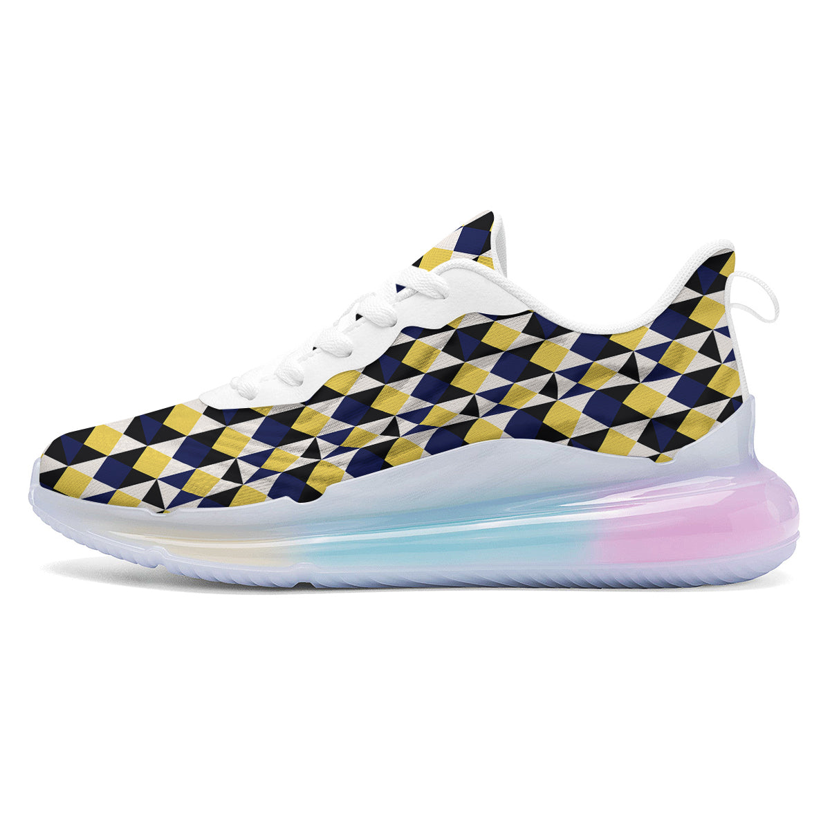 Black Argyle And Blue Yellow Print Pattern Running Sneakers-grizzshop