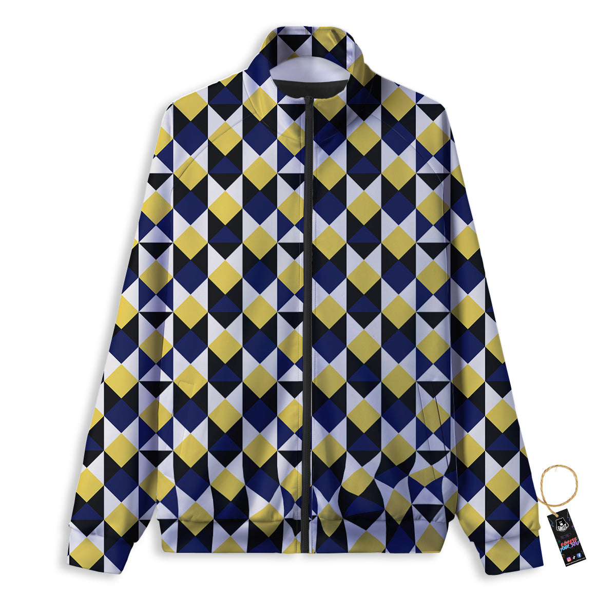 Black Argyle And Blue Yellow Print Pattern Track Jacket-grizzshop