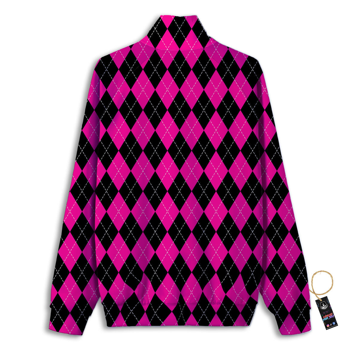Black Argyle And Deep Pink Print Pattern Track Jacket-grizzshop