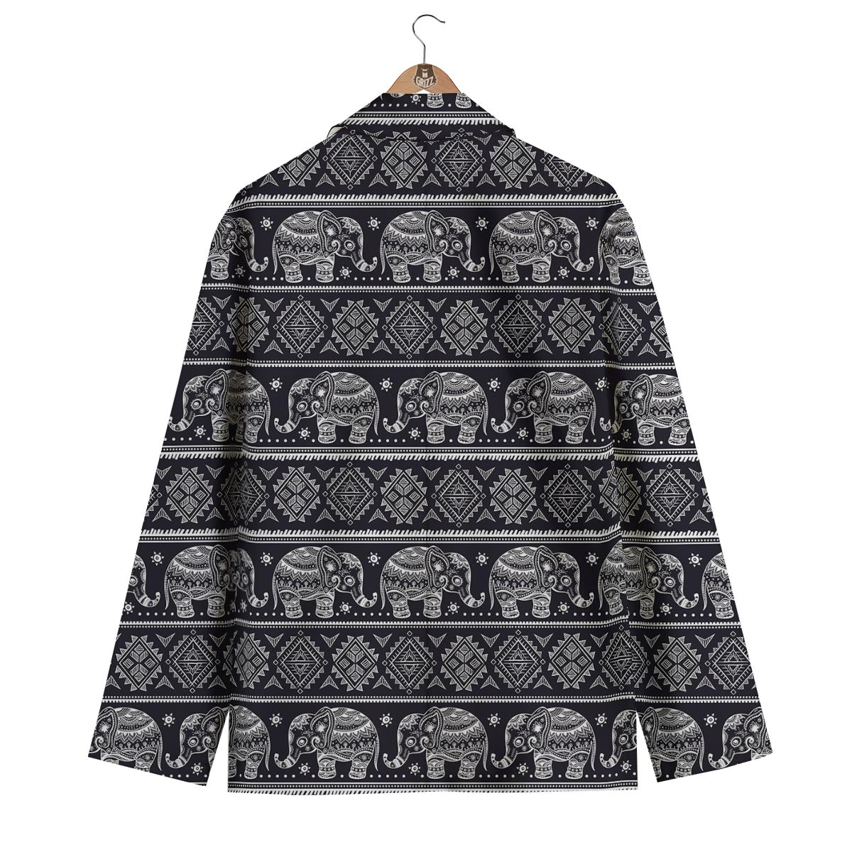 Black Aztec Elephant Pattern Print Men's Blazer-grizzshop