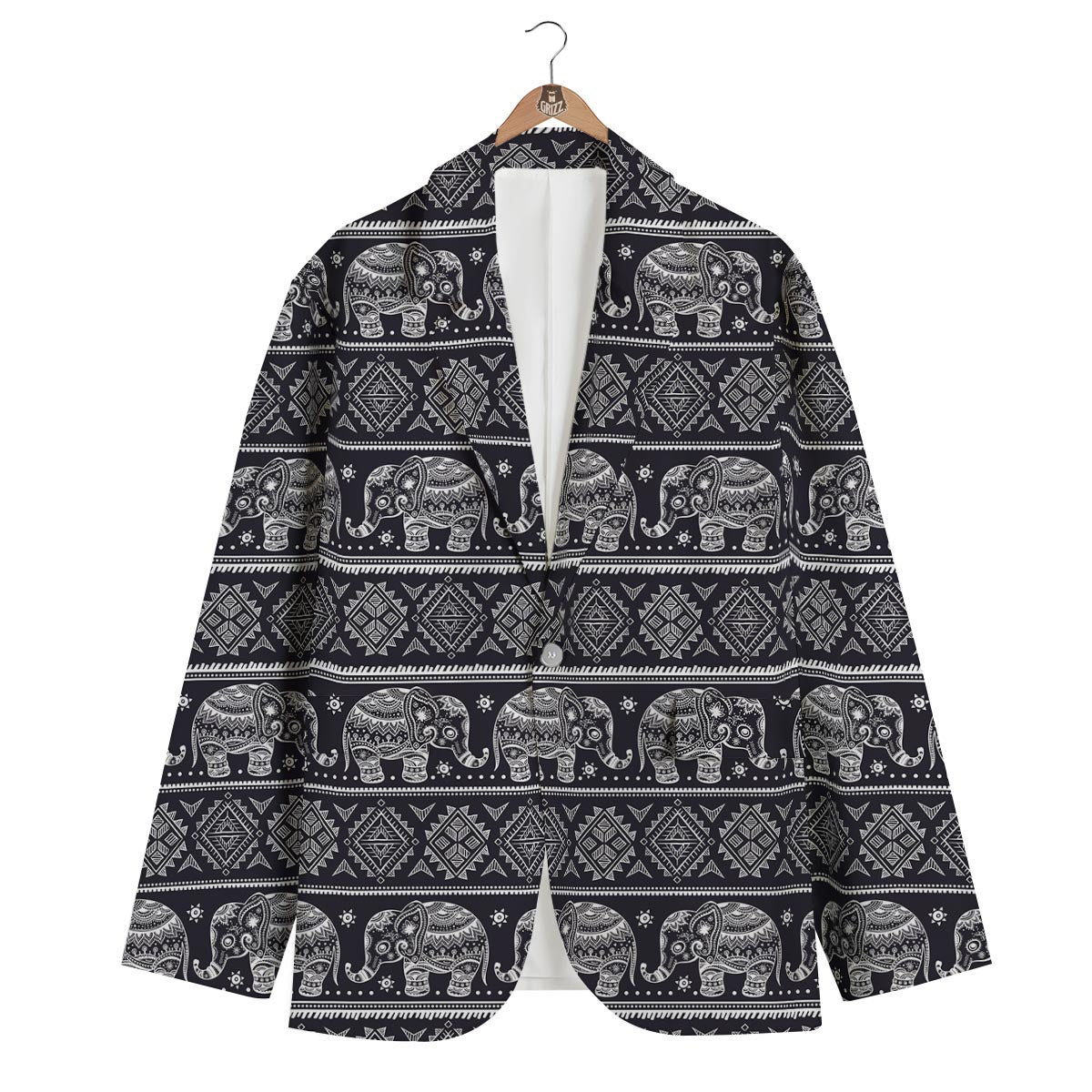 Black Aztec Elephant Pattern Print Men's Blazer-grizzshop