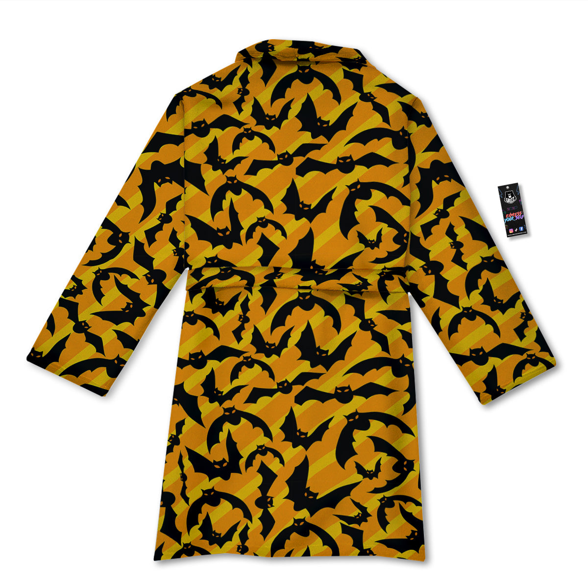 Black Bat And Orange Striped Print Pattern Bathrobe-grizzshop