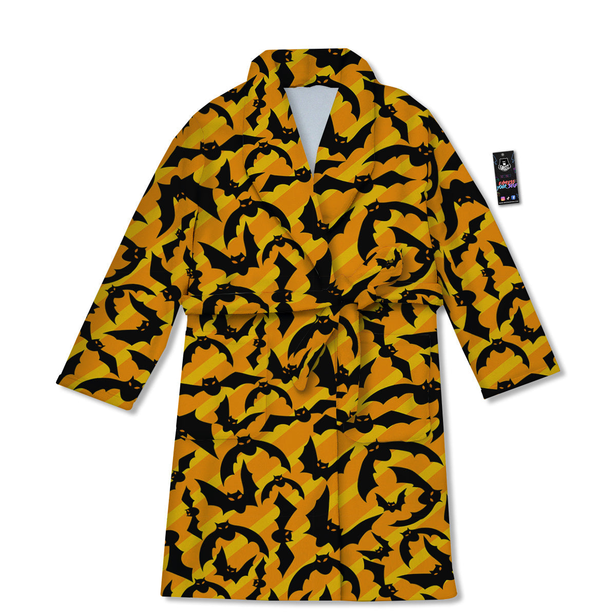 Black Bat And Orange Striped Print Pattern Bathrobe-grizzshop
