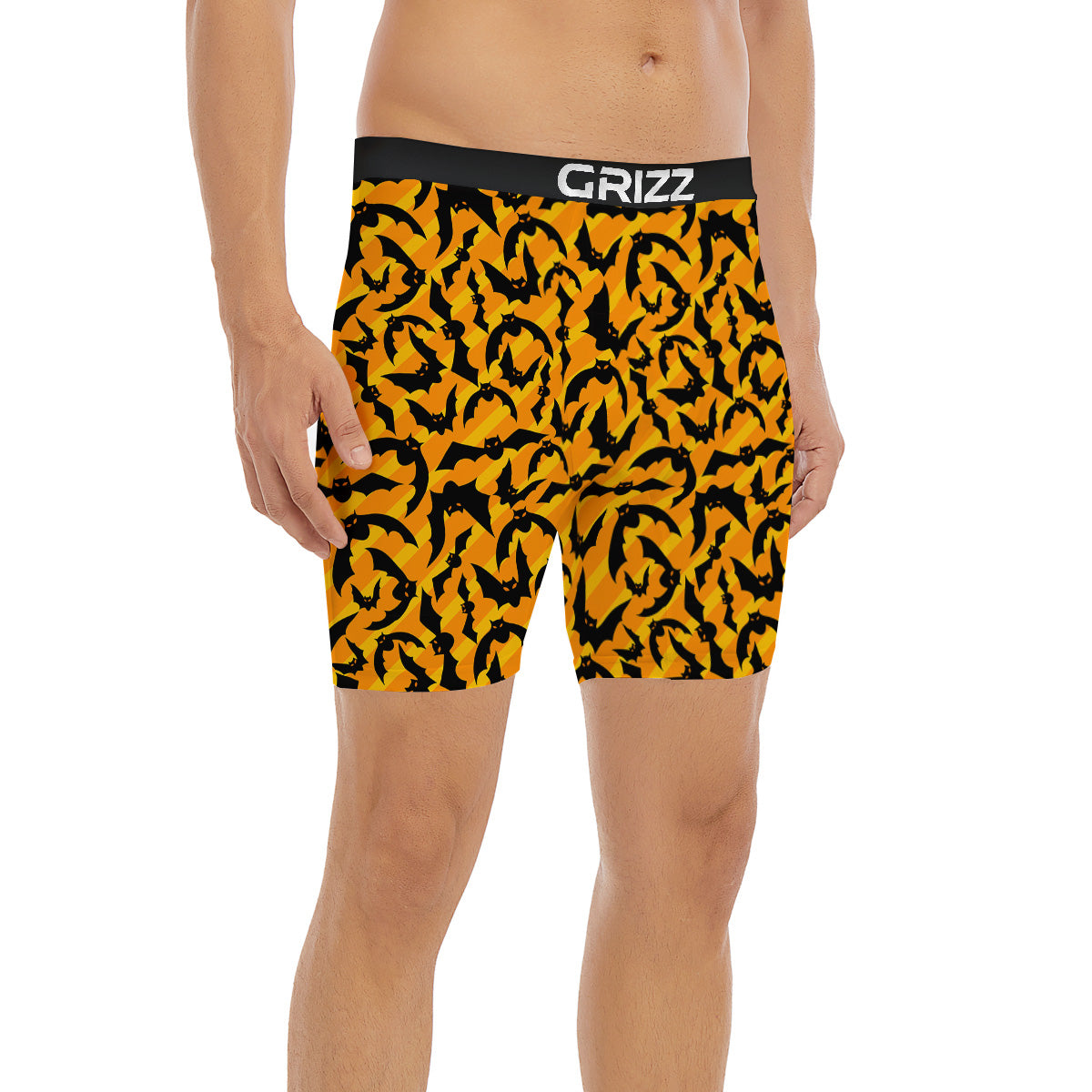 Black Bat And Orange Striped Print Pattern Boxer Briefs-grizzshop