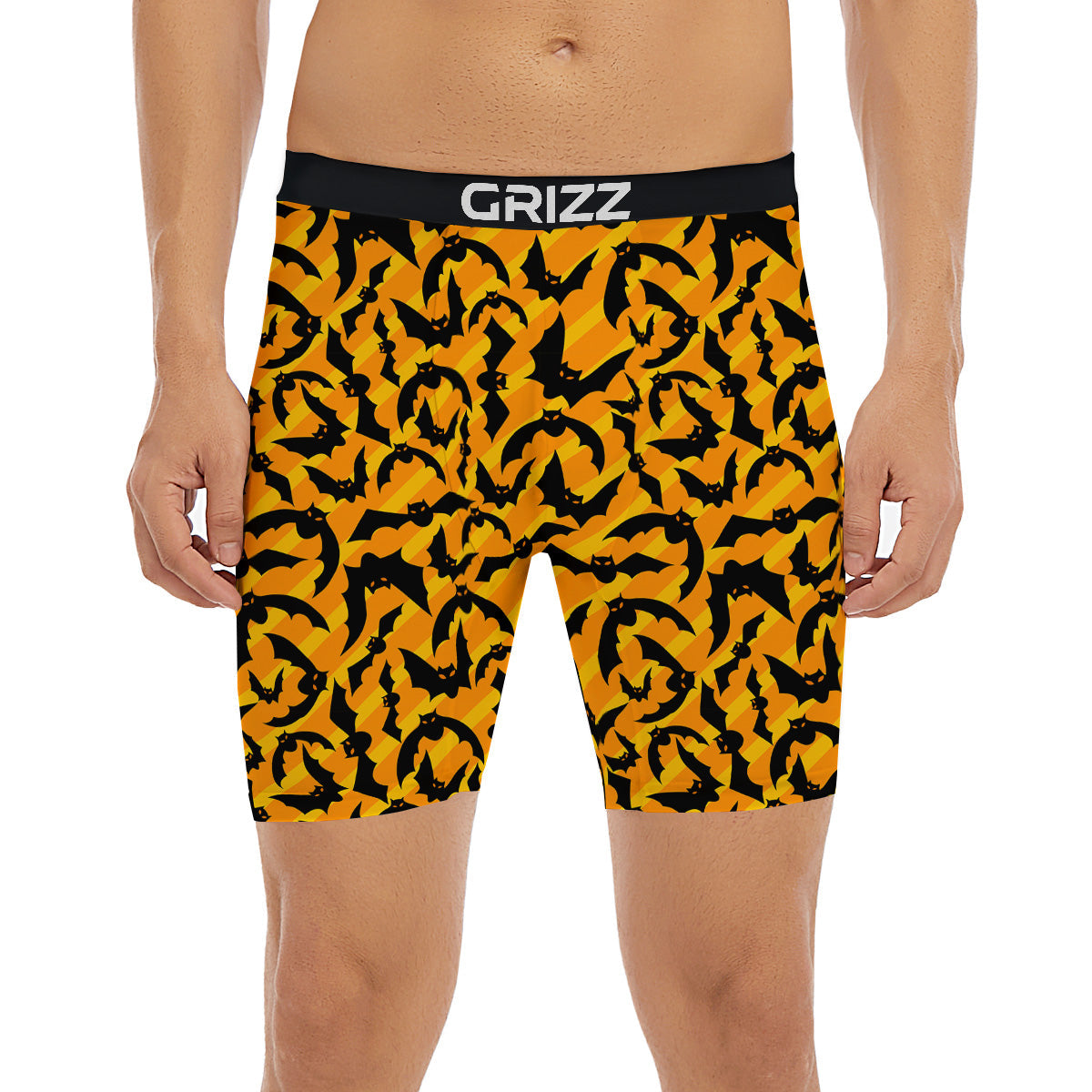 Black Bat And Orange Striped Print Pattern Boxer Briefs-grizzshop