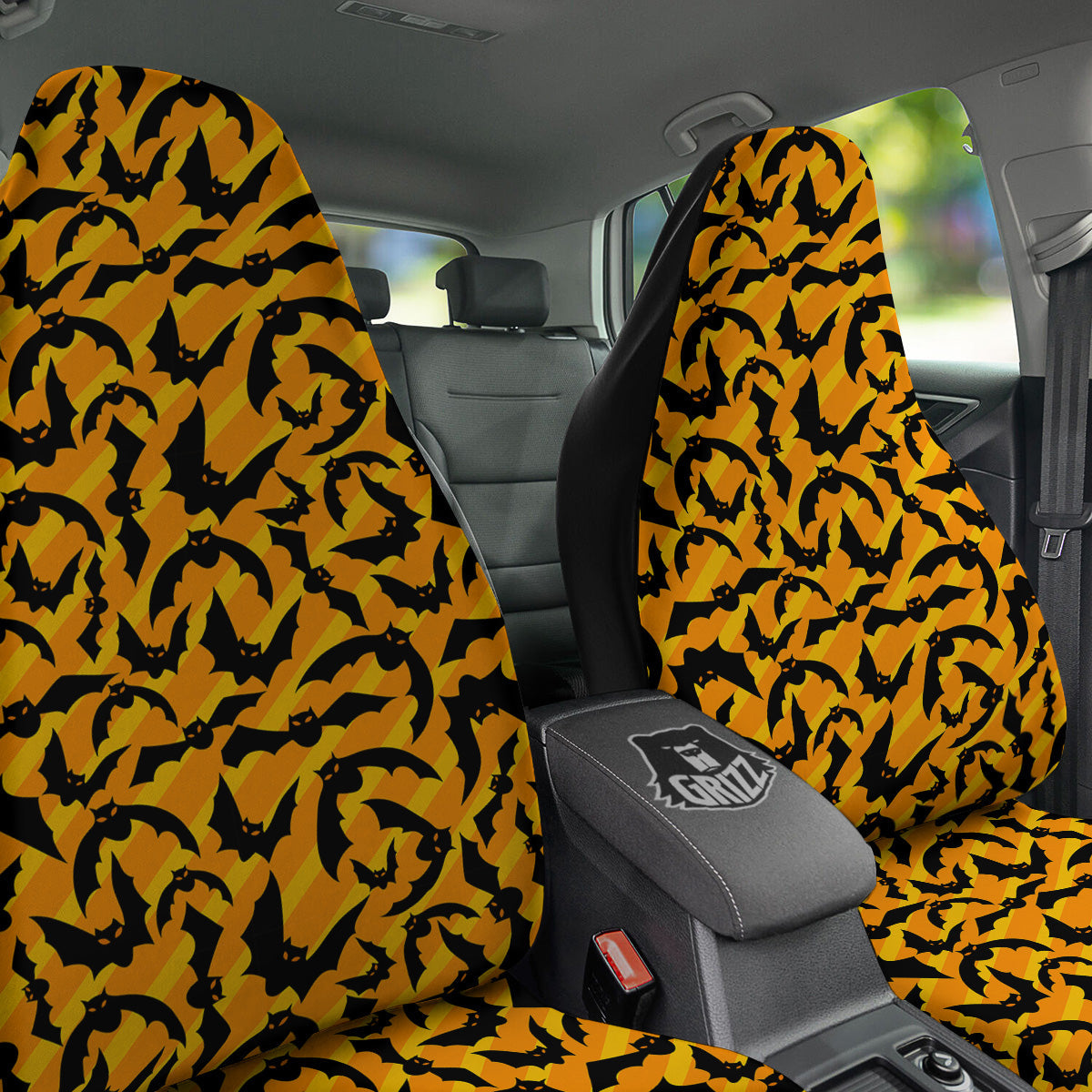 Black Bat And Orange Striped Print Pattern Car Seat Covers-grizzshop