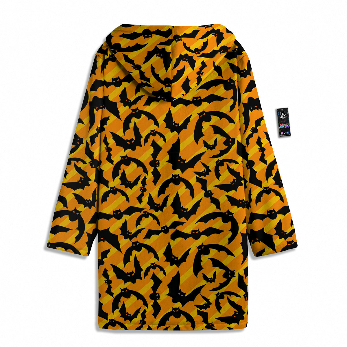 Black Bat And Orange Striped Print Pattern Men's Windbreaker Jacket-grizzshop