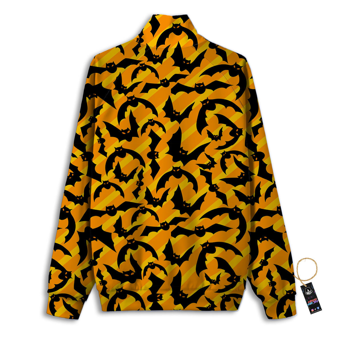 Black Bat And Orange Striped Print Pattern Track Jacket-grizzshop