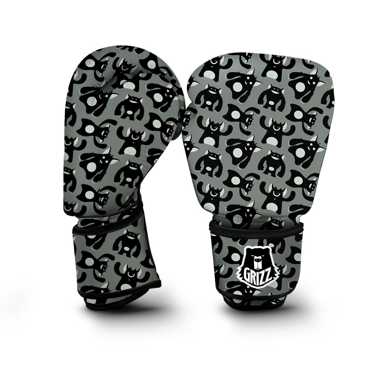 Black Bigfoot Pattern Print Boxing Gloves-grizzshop