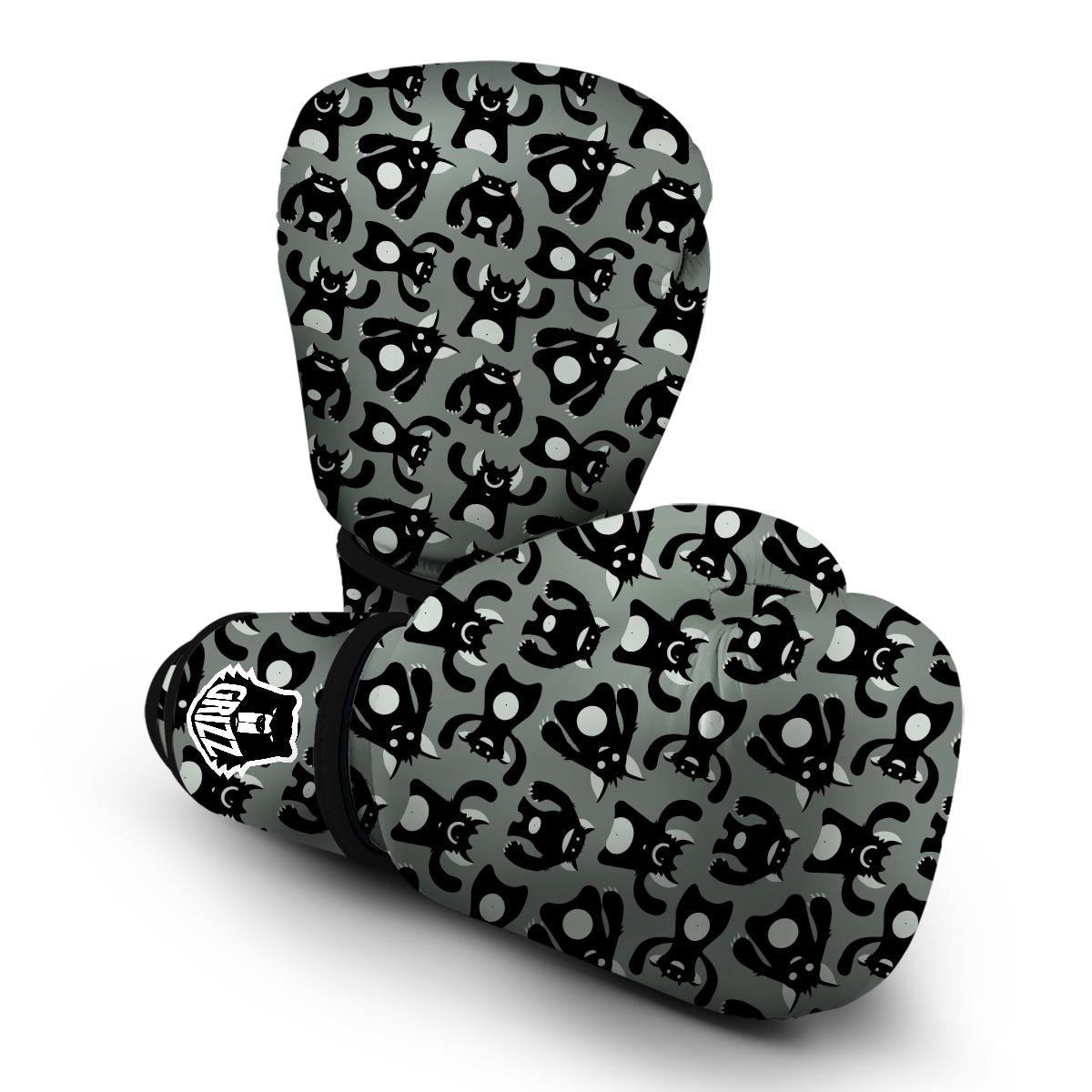 Black Bigfoot Pattern Print Boxing Gloves-grizzshop