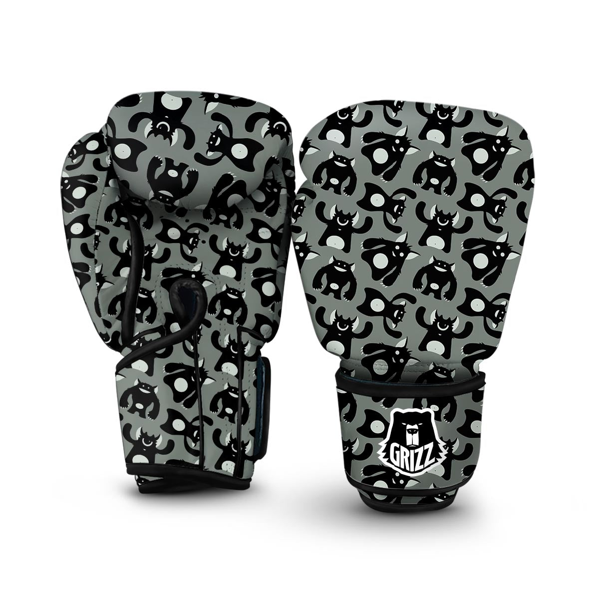 Black Bigfoot Pattern Print Boxing Gloves-grizzshop