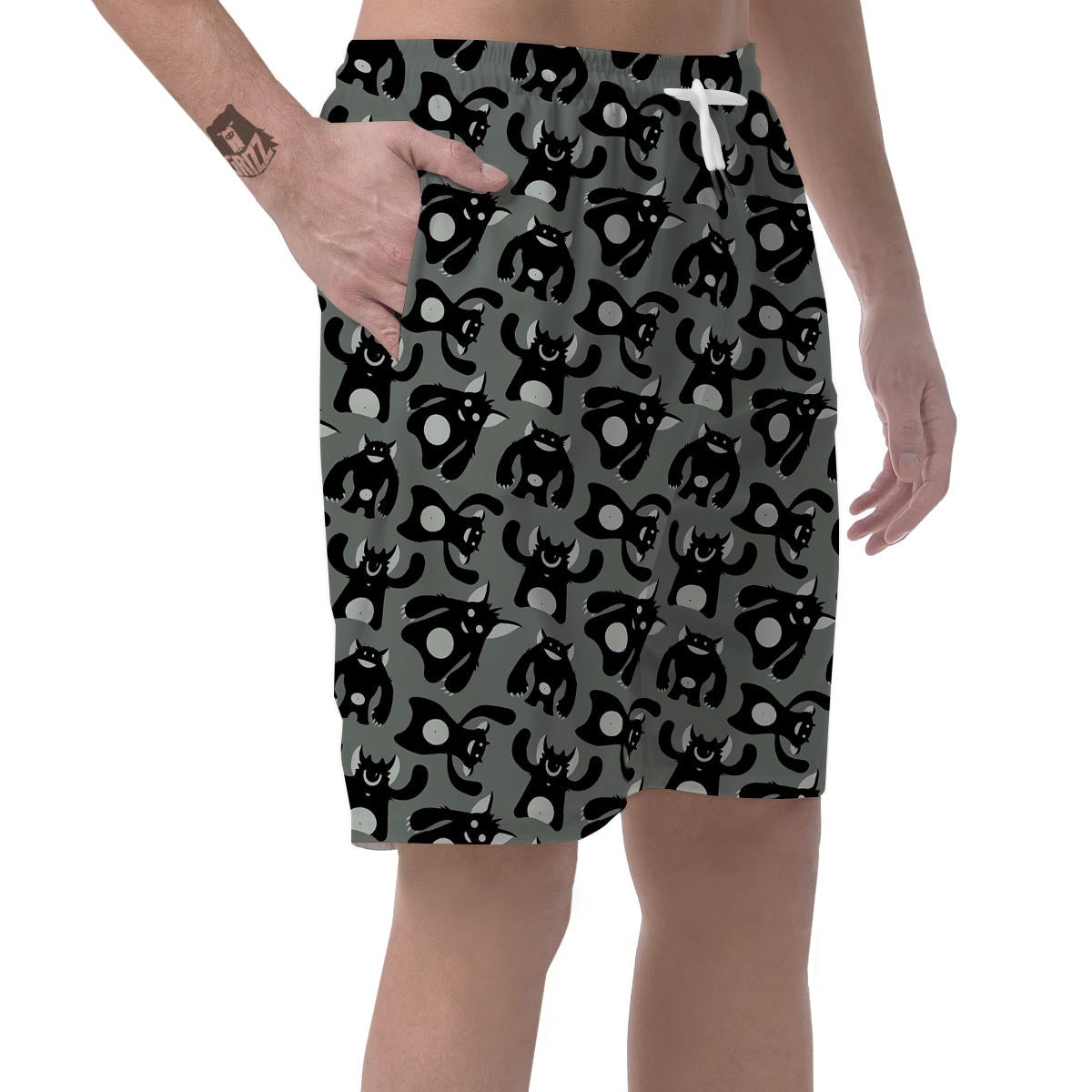 Black Bigfoot Pattern Print Men's Shorts-grizzshop