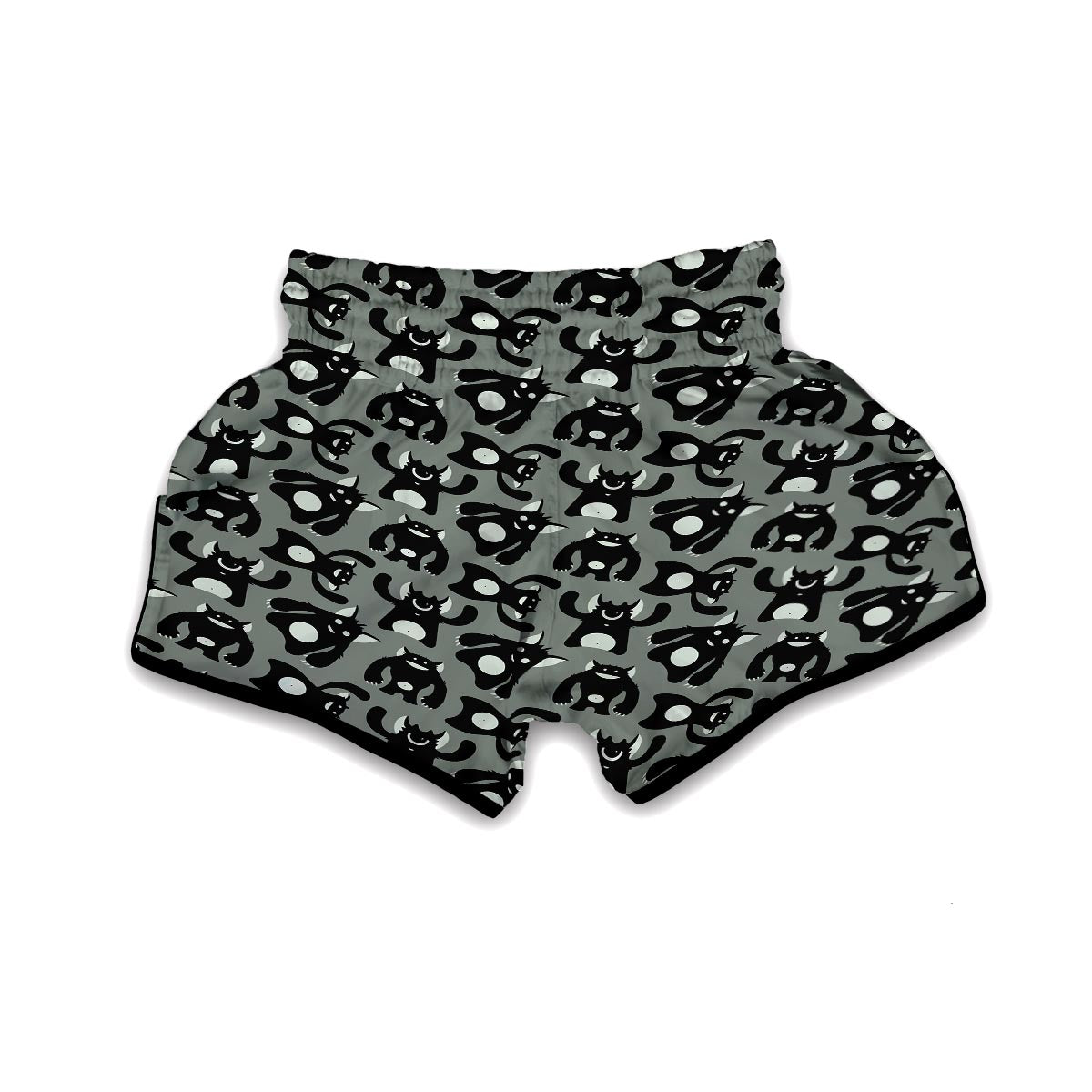 Black Bigfoot Pattern Print Muay Thai Boxing Shorts-grizzshop