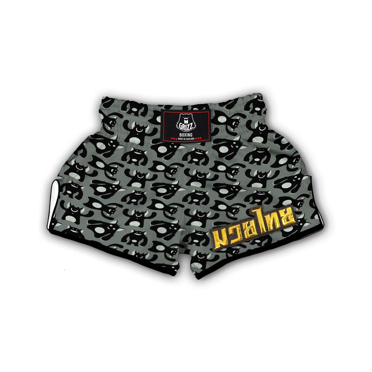 Black Bigfoot Pattern Print Muay Thai Boxing Shorts-grizzshop