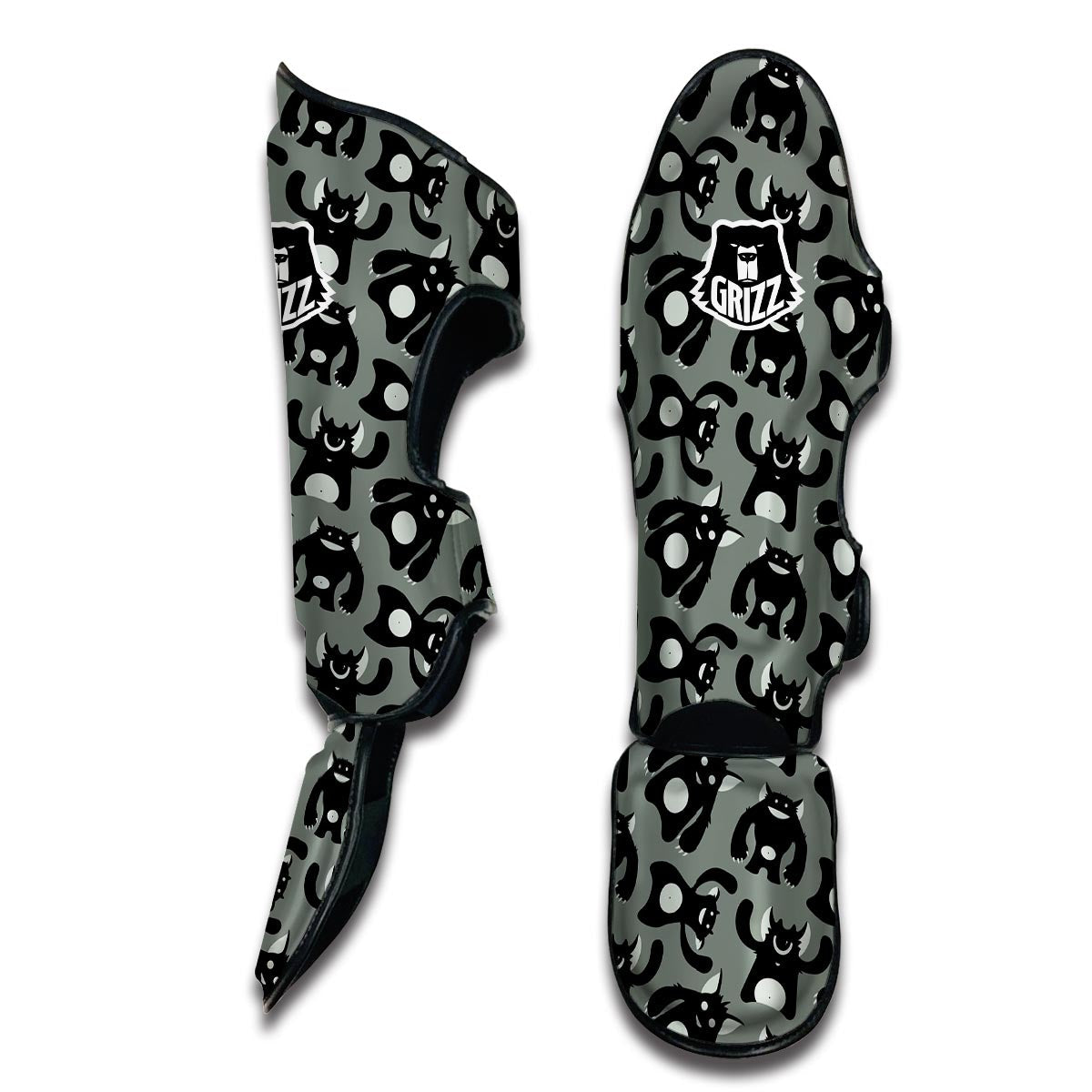 Black Bigfoot Pattern Print Muay Thai Shin Guards-grizzshop