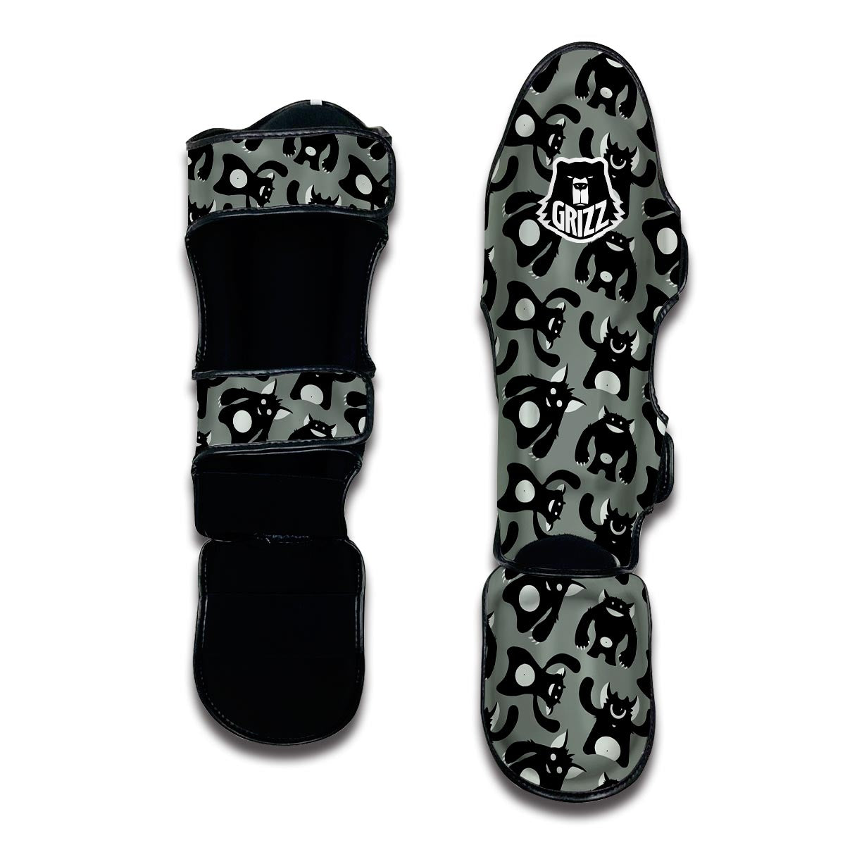 Black Bigfoot Pattern Print Muay Thai Shin Guards-grizzshop