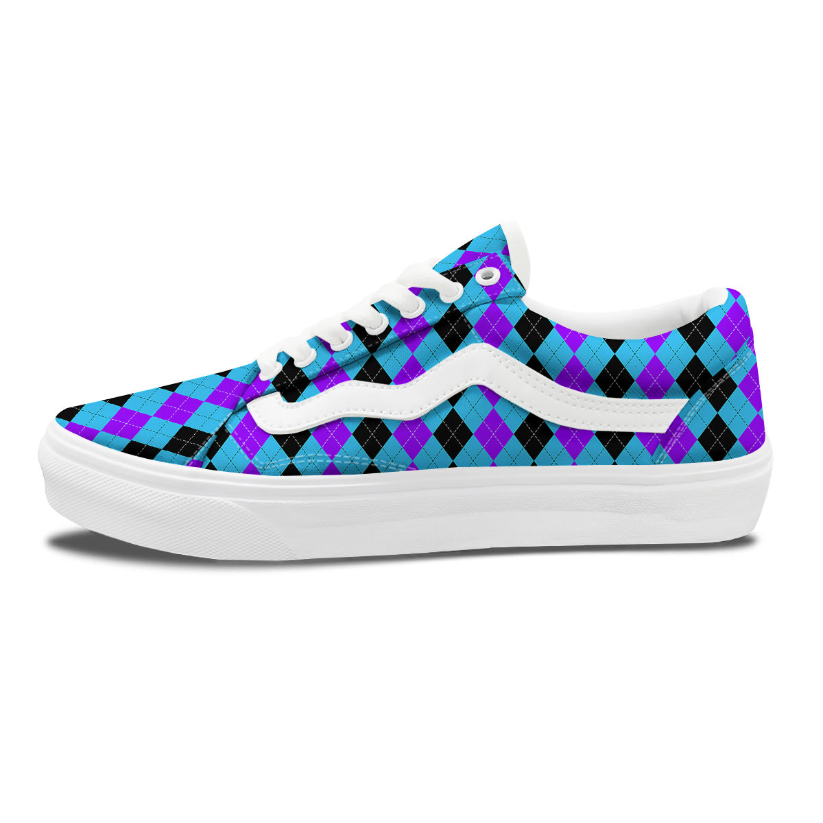 Black Blue And Purple Argyle Print Skate Shoes-grizzshop