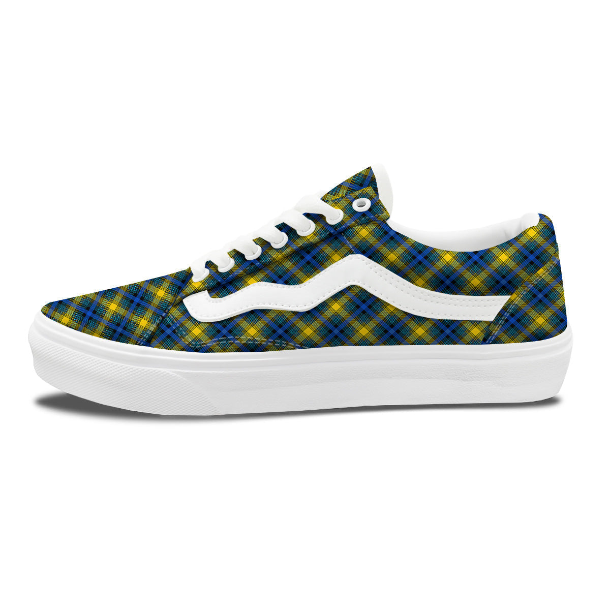 Black Blue And Yellow Argyle Print Skate Shoes-grizzshop