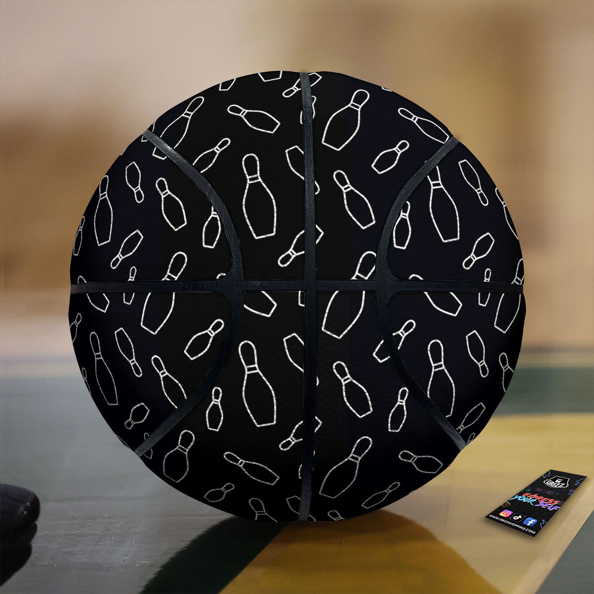 Black Bowling Pins Print Pattern Basketball-grizzshop