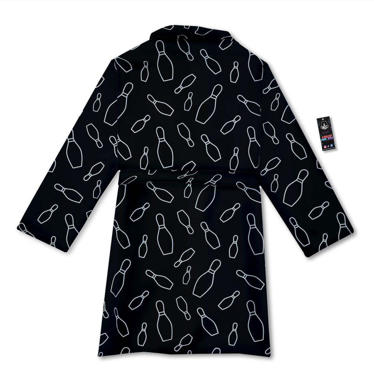 Black Bowling Pins Print Pattern Bathrobe-grizzshop