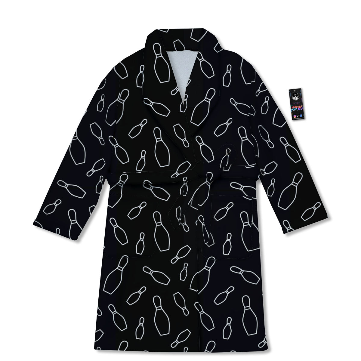 Black Bowling Pins Print Pattern Bathrobe-grizzshop