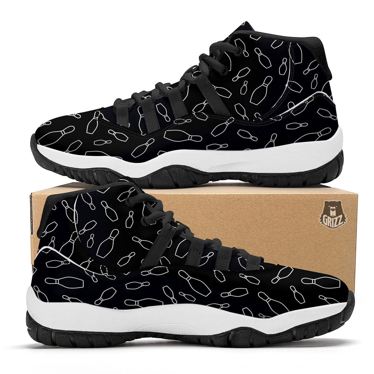 Black Bowling Pins Print Pattern Black Bball Shoes-grizzshop