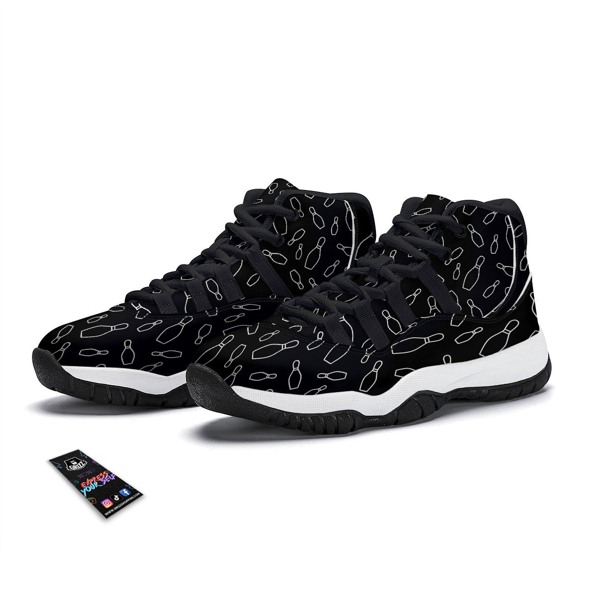 Black Bowling Pins Print Pattern Black Bball Shoes-grizzshop
