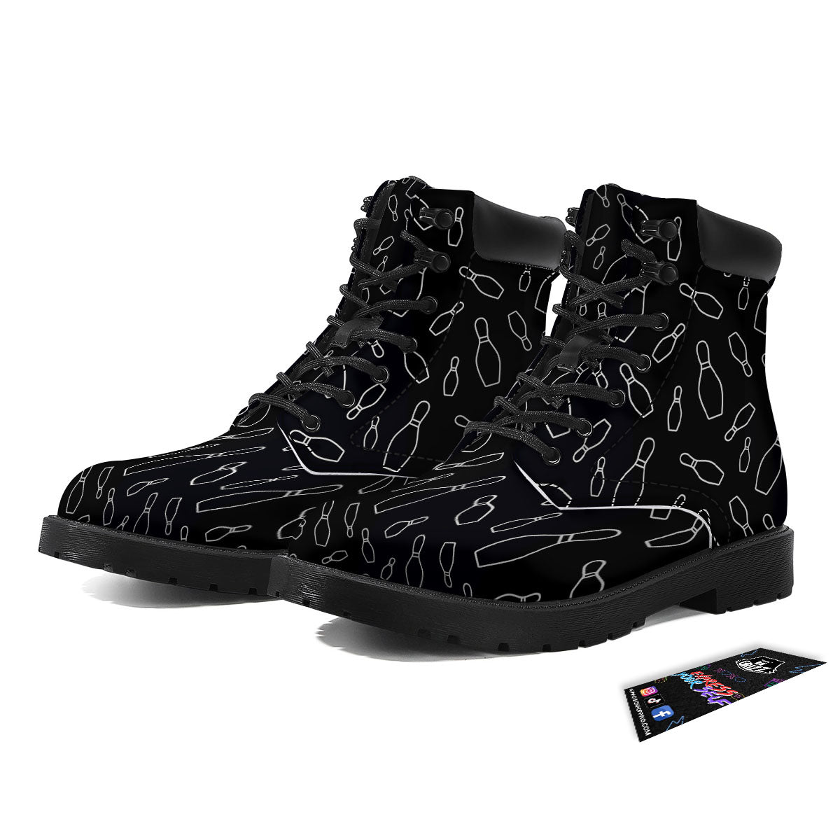 Black Bowling Pins Print Pattern Boots-grizzshop