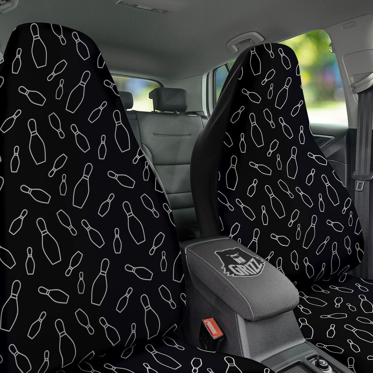 Black Bowling Pins Print Pattern Car Seat Covers-grizzshop