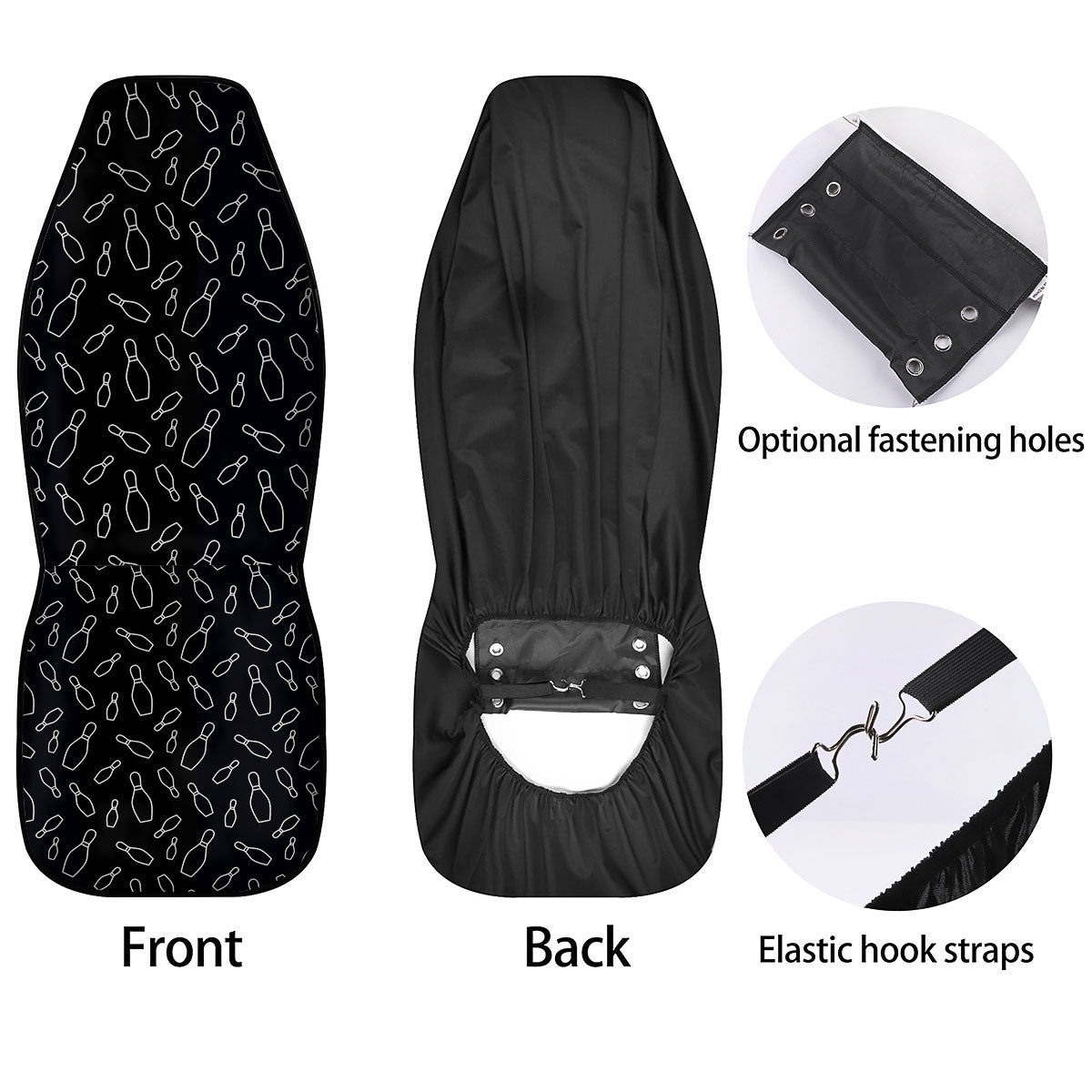 Black Bowling Pins Print Pattern Car Seat Covers-grizzshop