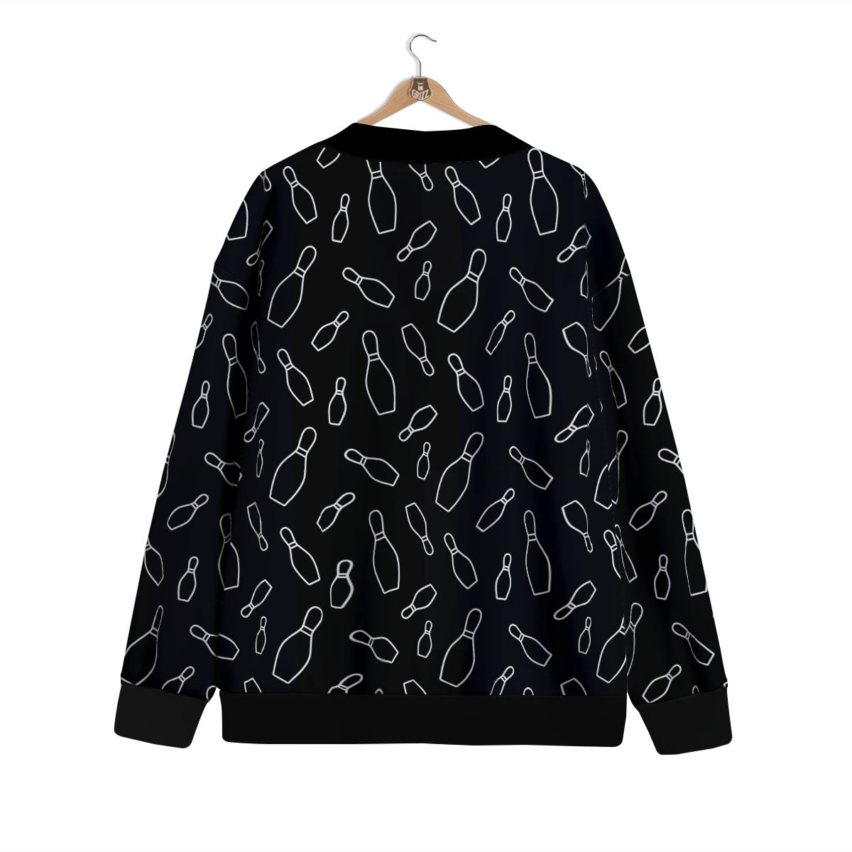 Black Bowling Pins Print Pattern Cardigan-grizzshop