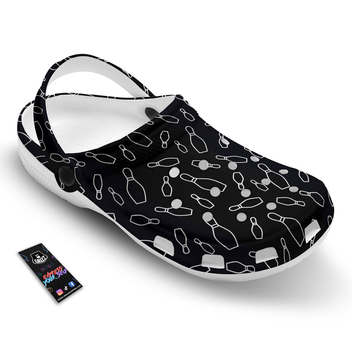 Black Bowling Pins Print Pattern Clog-grizzshop