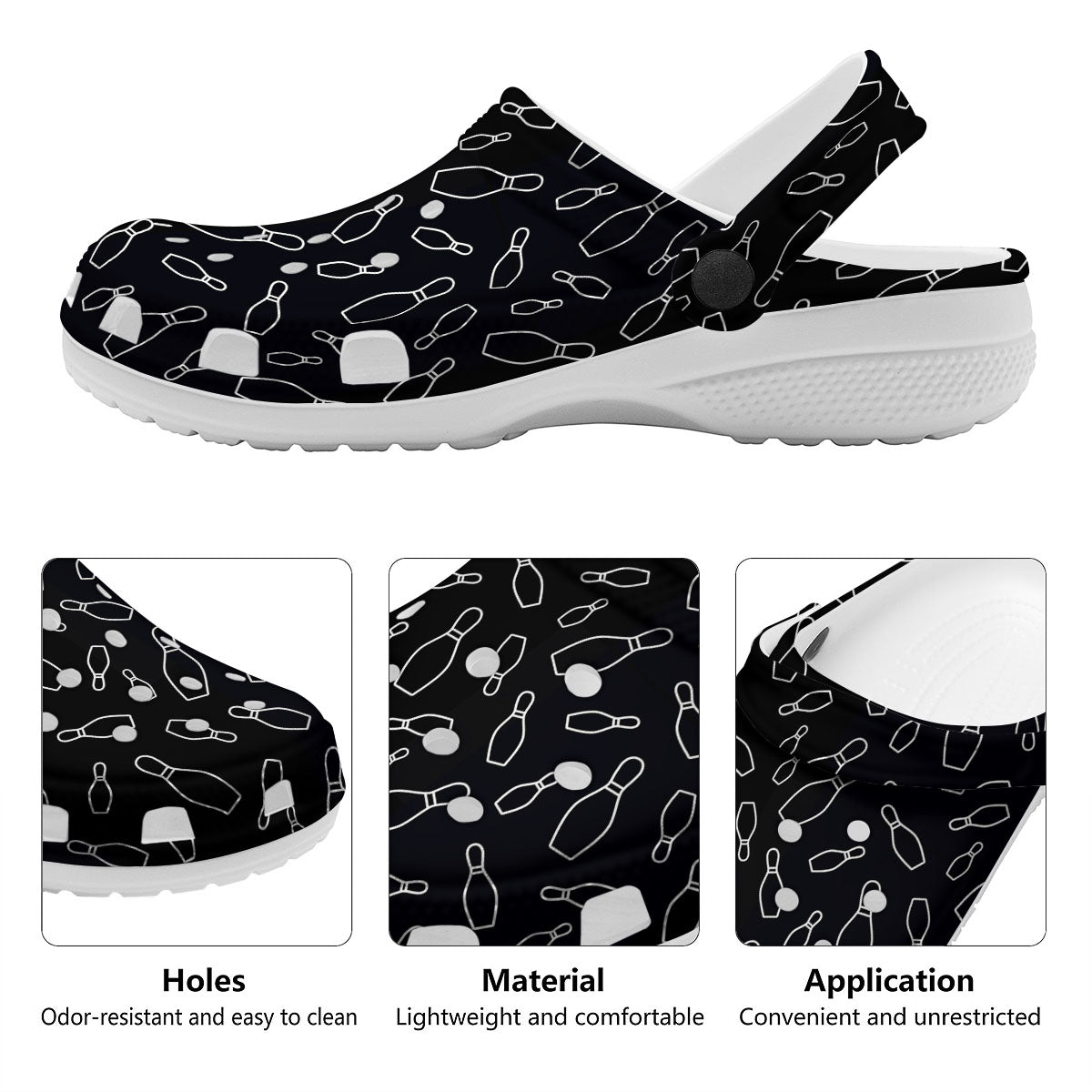 Black Bowling Pins Print Pattern Clog-grizzshop