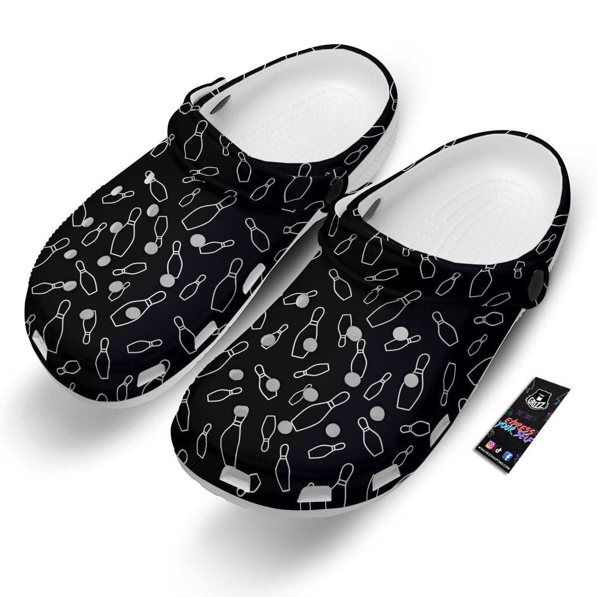Black Bowling Pins Print Pattern Clog-grizzshop