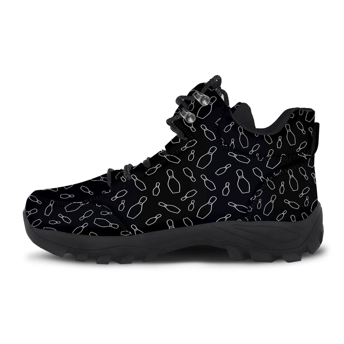 Black Bowling Pins Print Pattern Hiking Shoes-grizzshop