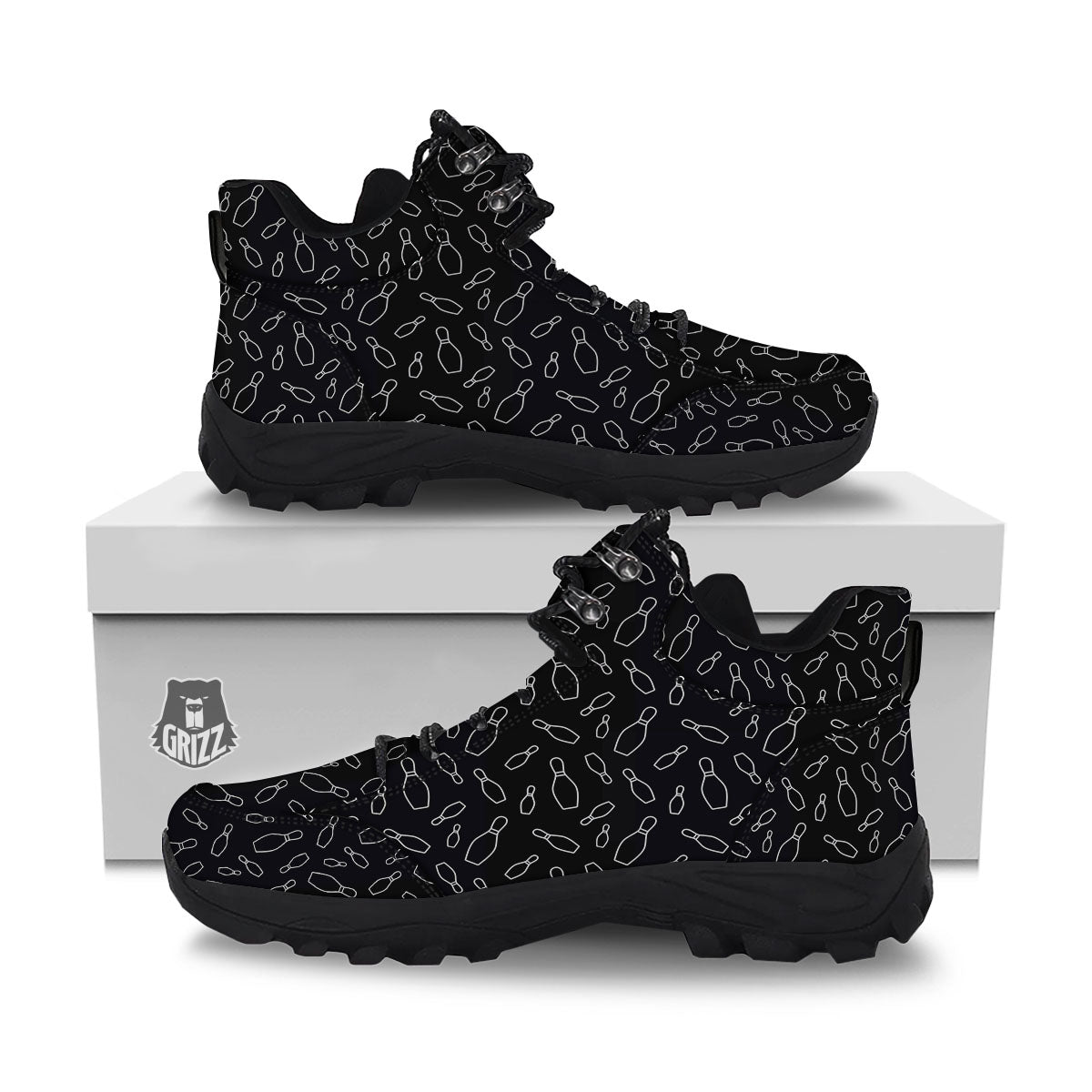 Black Bowling Pins Print Pattern Hiking Shoes-grizzshop