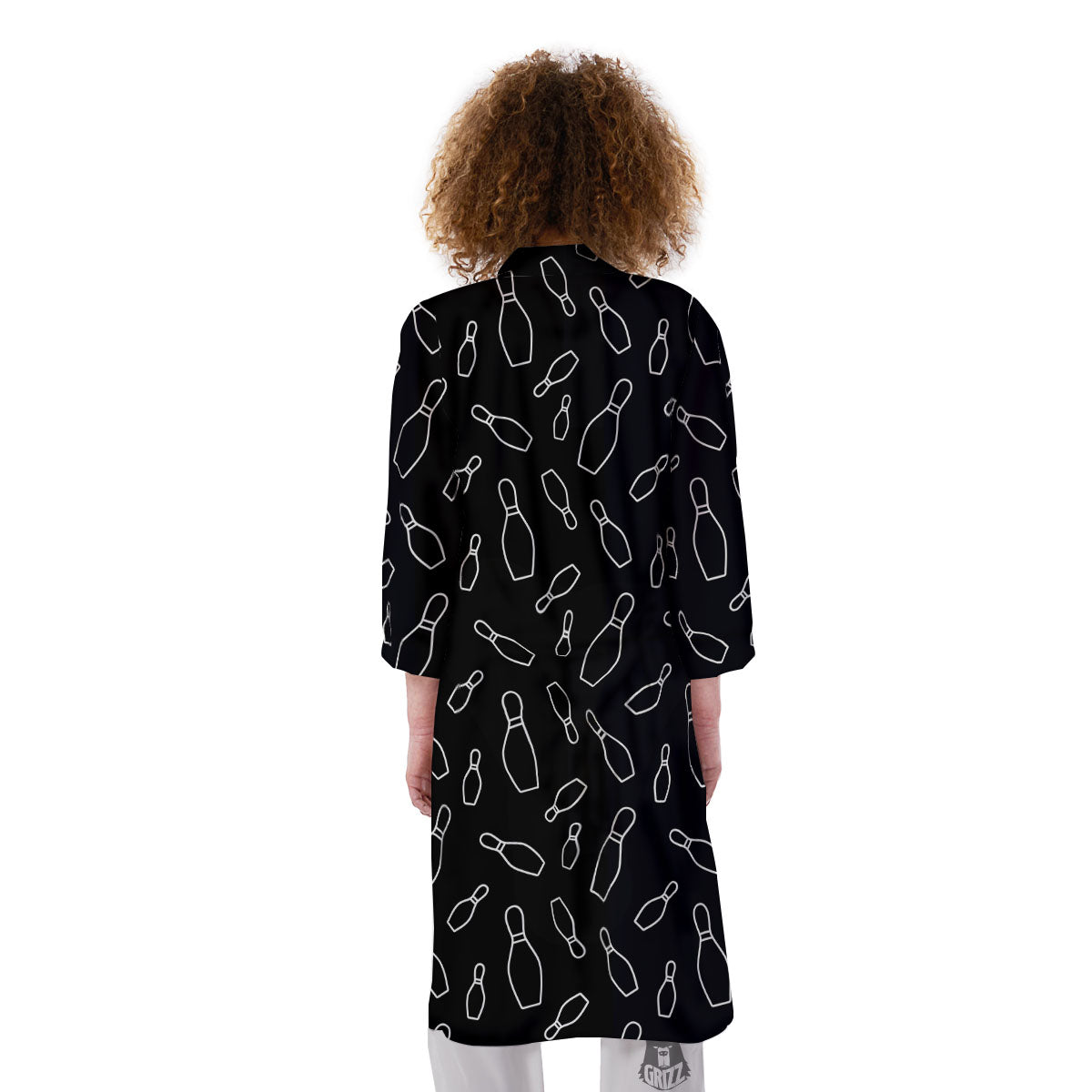 Black Bowling Pins Print Pattern Kimono-grizzshop