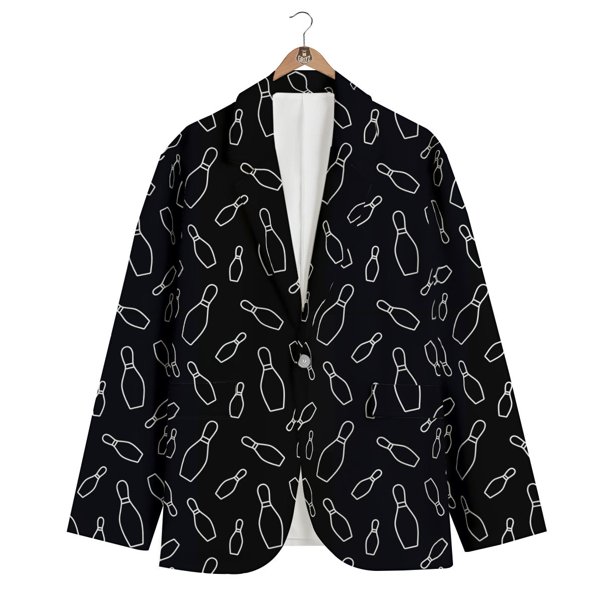 Black Bowling Pins Print Pattern Men's Blazer-grizzshop