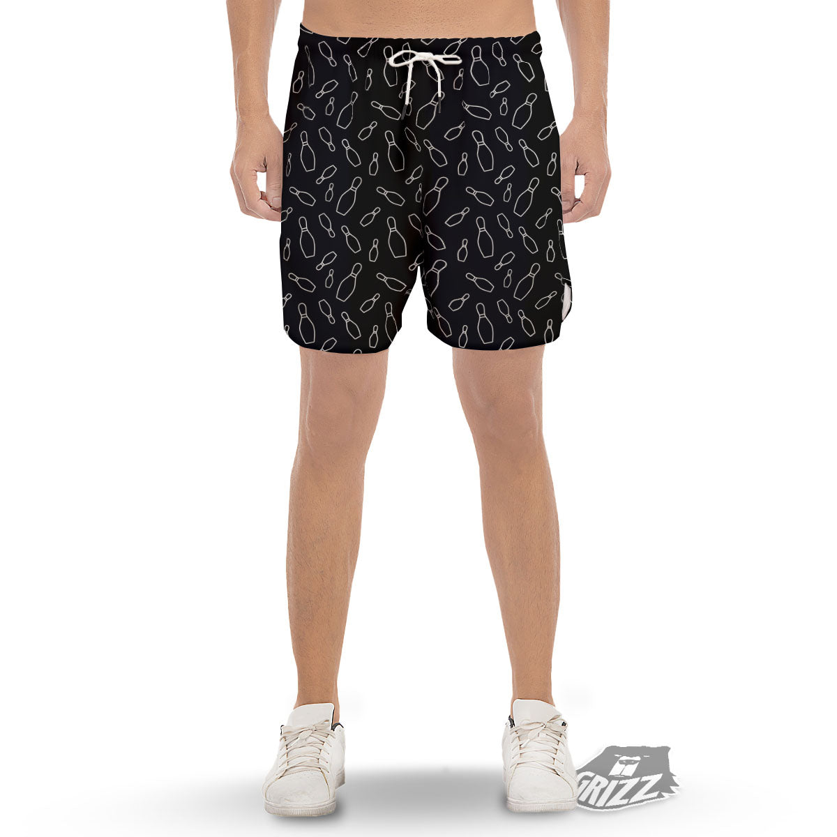Black Bowling Pins Print Pattern Men's Gym Shorts-grizzshop