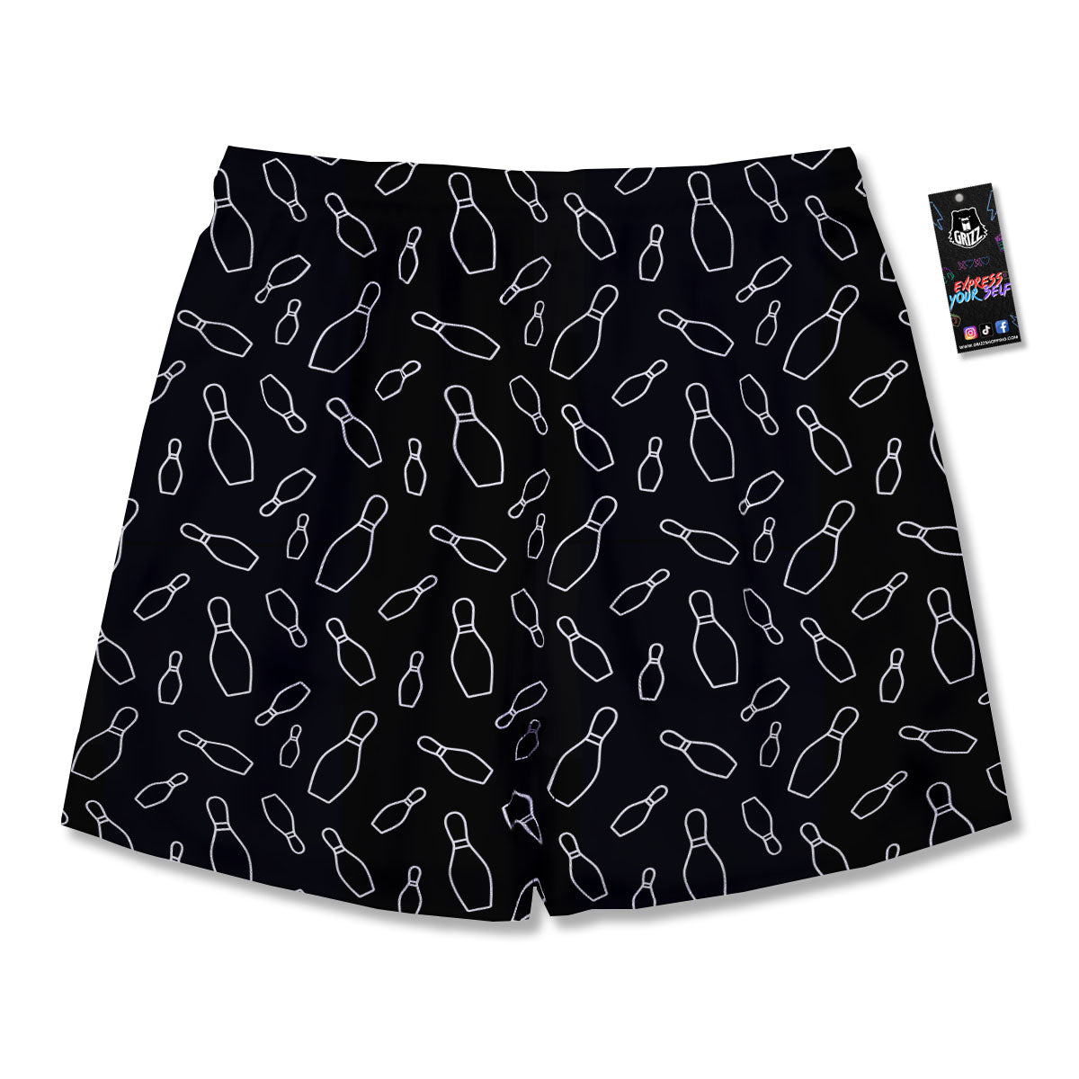 Black Bowling Pins Print Pattern Men's Running Shorts-grizzshop