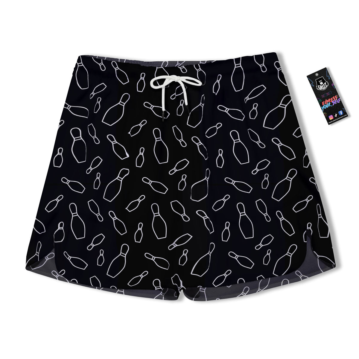 Black Bowling Pins Print Pattern Men's Running Shorts-grizzshop