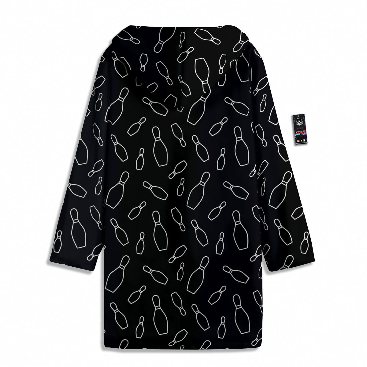 Black Bowling Pins Print Pattern Men's Windbreaker Jacket-grizzshop