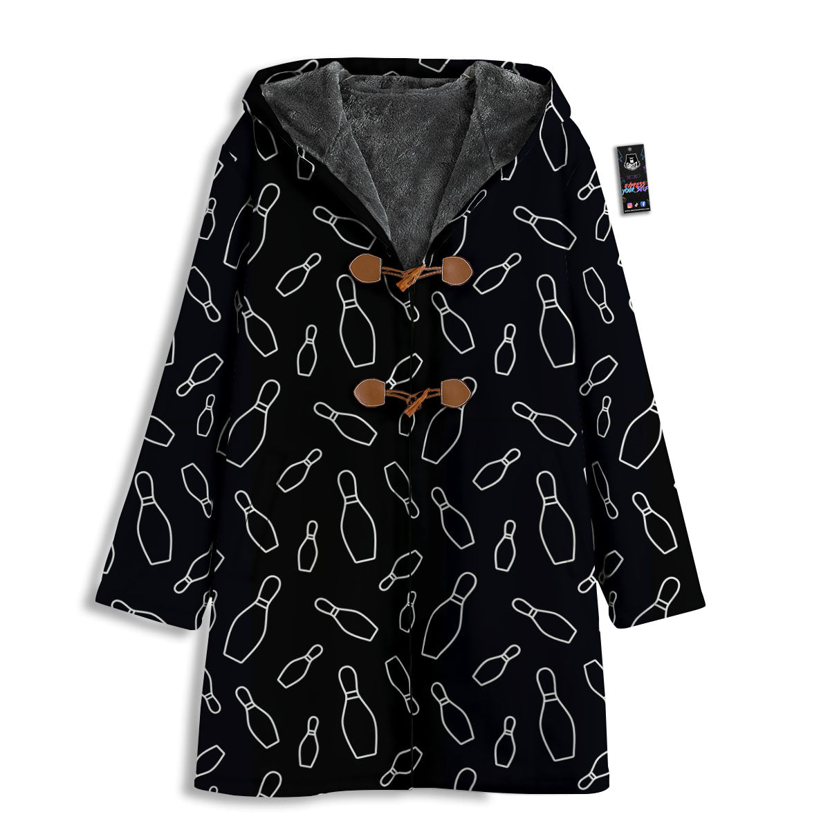 Black Bowling Pins Print Pattern Men's Windbreaker Jacket-grizzshop