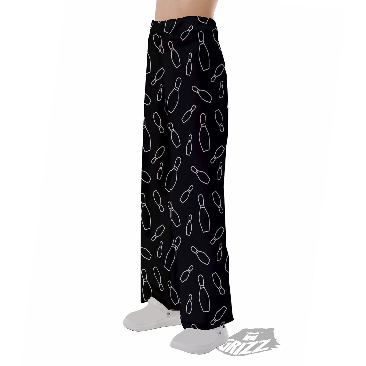Black Bowling Pins Print Pattern Pajama Pants-grizzshop