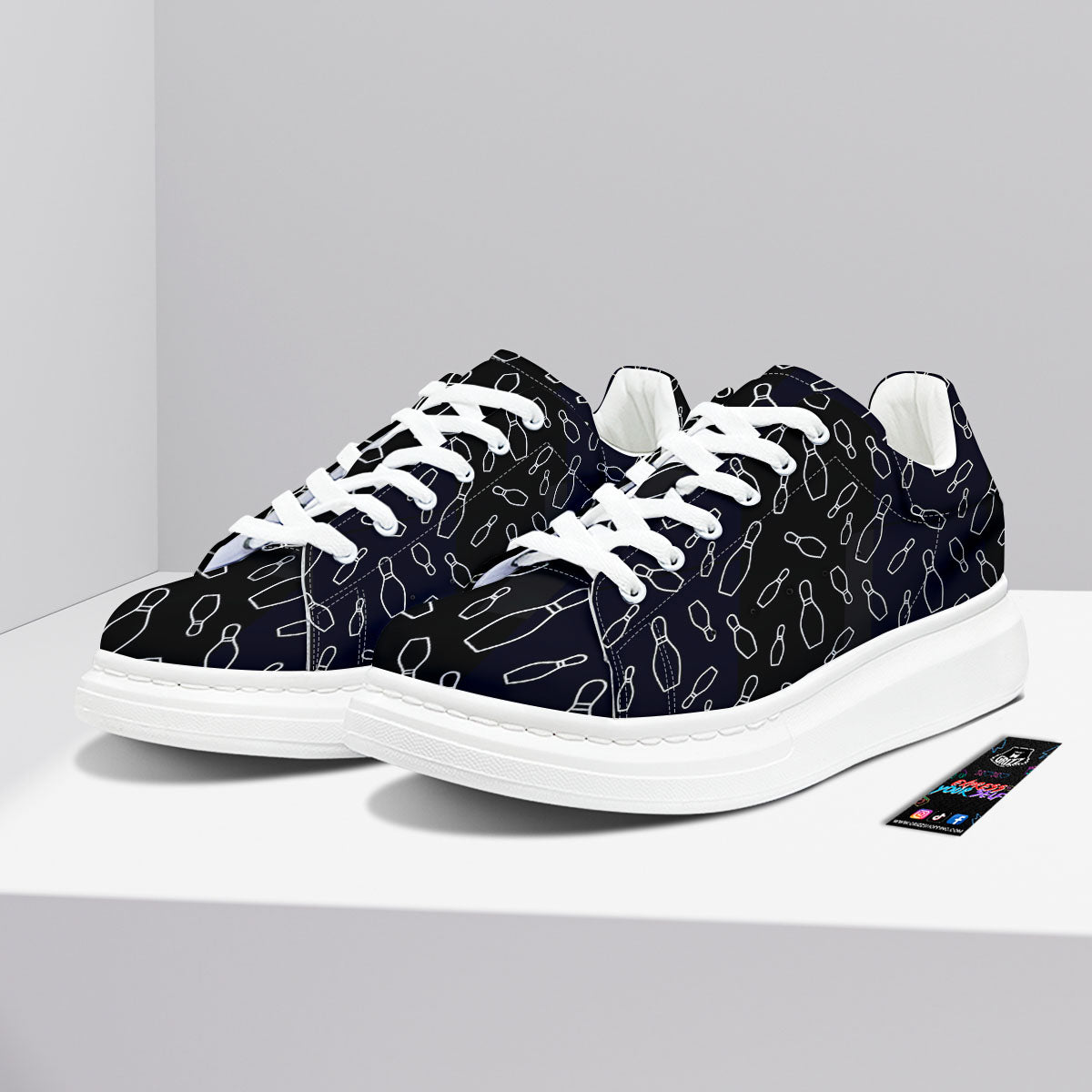 Black Bowling Pins Print Pattern Platform Shoes-grizzshop